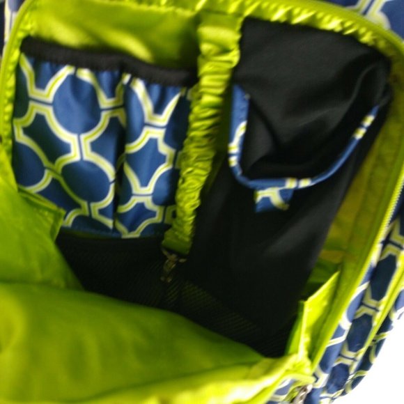 Ju Ju Be Diaper Bag Backpack Be Right Back Blue Green Multi Pocket Easy Carry - Picture 4 of 12